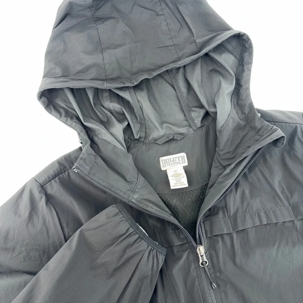 Duluth Trading Co Womens Black Hooded Mesh Lined Full Zip Windbreaker Jacket M